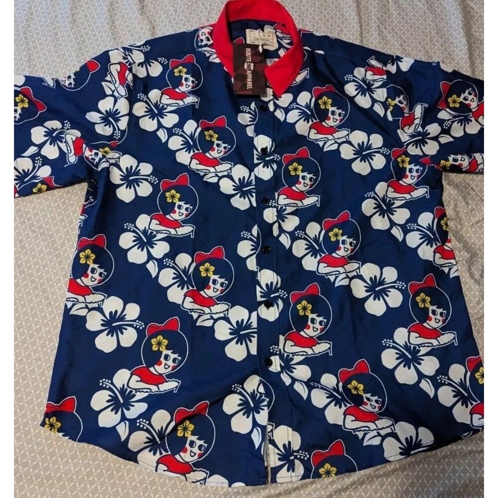 RARE UTZ POTATO CHIPS HAWAIIAN floral shirt blue & red size L large NWT